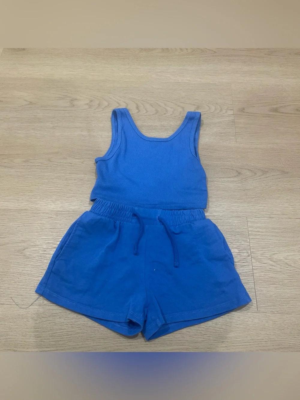 Zara Bright Blue Ribbed Tank and Drawstring Shorts Set
